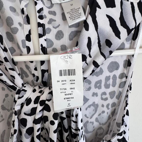 Cache Y2K Xsmall Leopard Print Cross Front Sleeveless Snap Bodysuit Top Office S - Picture 3 of 5